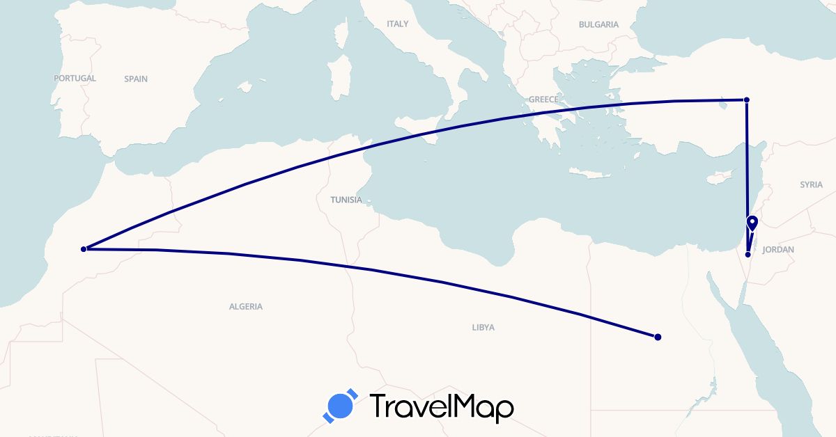 TravelMap itinerary: driving in Egypt, Israel, Morocco, Palestinian Territories, Turkey (Africa, Asia)